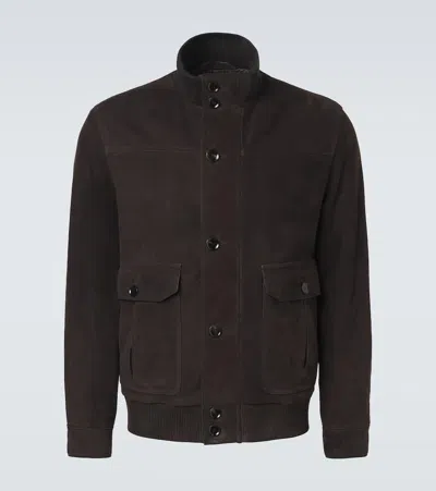 Brioni Suede Bomber Jacket In Brown