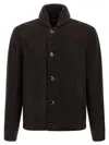 Brioni Ribbed-sleeve Suede Bomber Jacket In Brown