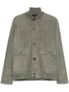 Brioni Suede Leather Jacket In Grey