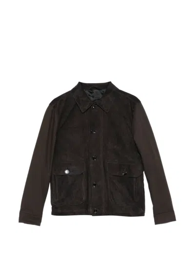 Brioni Collared Leather Jacket In Black