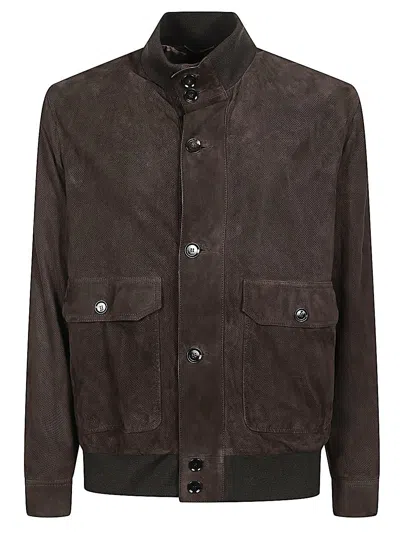 Brioni Suede Leather Jacket In Brown