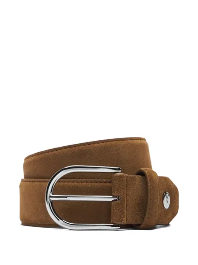 Brioni Suede Pin-buckle Belt In Brown