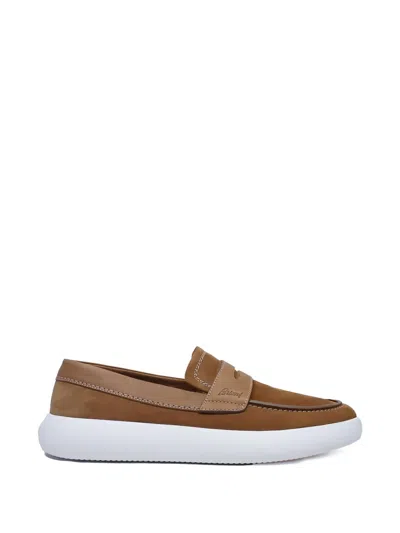 Brioni Suede Strap Trainers In Brown
