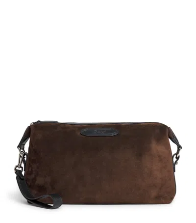 Brioni Suede Via Veneto Pouch In Brown