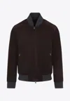 Brioni Ribbed Collar Bomber With Side Pockets In Brown