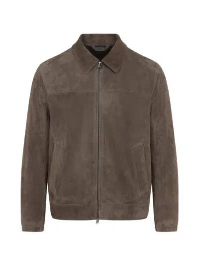 Brioni Suede Zip-up Jacket In Brown