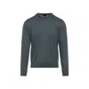 Brioni Ribbed Crewneck Sweater With Cuffs And Hem In Blue