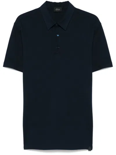 Brioni Tailored Blue Polo T-shirt With Structured Collar In Black