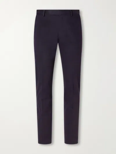 Brioni Tapered Brushed Cotton-blend Gabardine Trousers In Blue