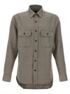 Brioni Military Style Shirt With Pockets And Long Sleeves In Taupe
