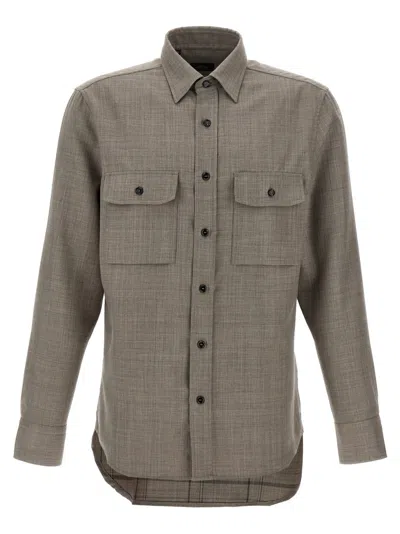BRIONI TAUPE MILITARY SHIRT