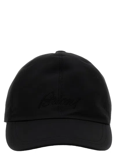 Brioni Technical Fabric Cap With Subtle Embroidered Logo In Black