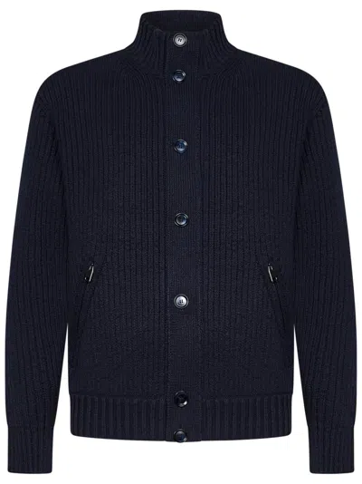 Brioni Textured Blue Blouson Jacket With Stand-up Collar
