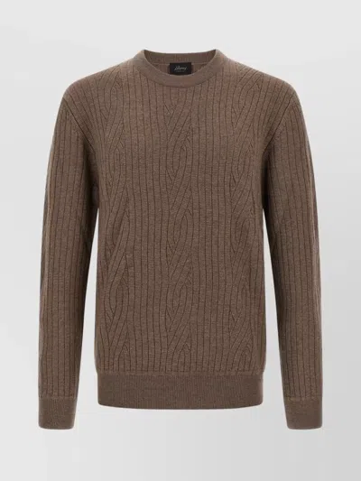 BRIONI TEXTURED CREW NECK CABLE KNIT SWEATER