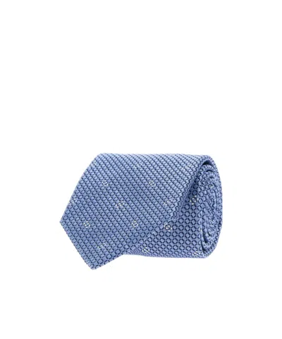 Brioni Crav. Stand. 8x150 Sust. Silk Micro Motif Jacquar In Blue