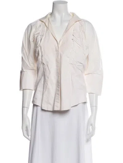 Pre-owned Brioni Three-quarter Sleeve Button-up Top In White