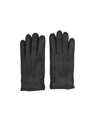 Brioni Touch-strap Leather Gloves In Black