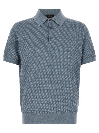 Brioni Trama Weave Polo In Blue