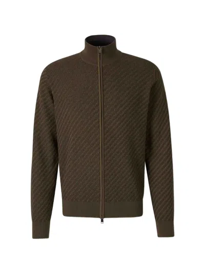 Brioni Trama Weave Zip-through Cardigan In Brown