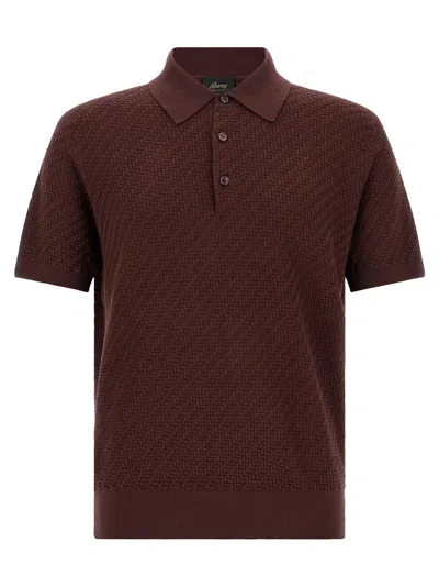 Brioni Trama Weaving Polo In Burgundy