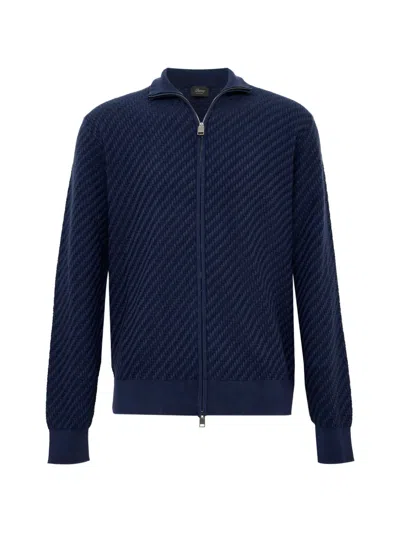 Brioni Trama Zip-up Sweater In Blue