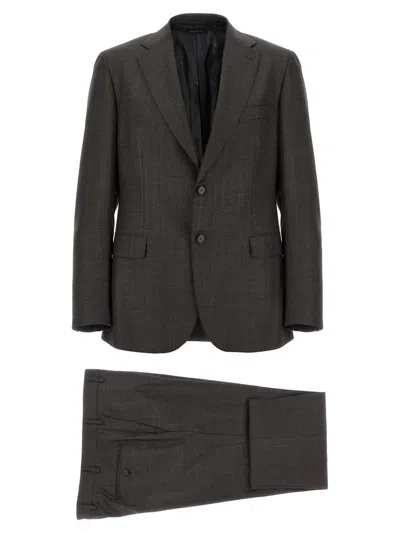 Brioni Single-breasted Flat-front Suit In Brown