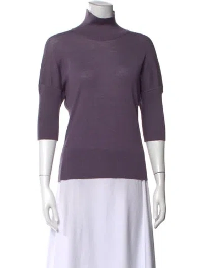Pre-owned Brioni Turtleneck Three-quarter Sleeve Top In Purple