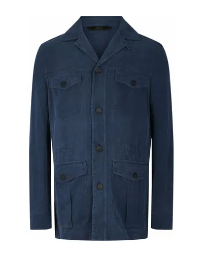 Brioni Ultralight Silk Sahara Jacket In Blue