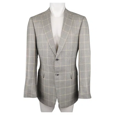 Pre-owned Brioni Us 40 / It 50 Gray Window Pane Wool & Silk Blazer / Sport Coat