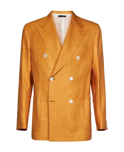 Brioni V-neck Suit Jacket In Orange