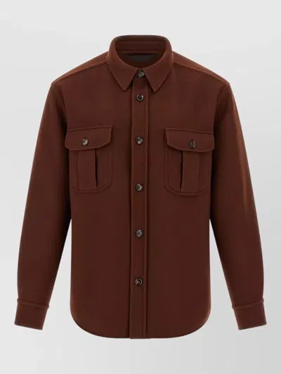 Brioni Vagabond Overshirt Jacket Chest Pockets Collar In Brown