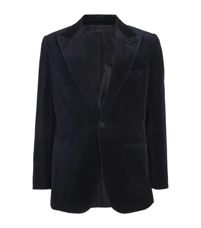 Brioni Velvet Single-breasted Blazer In Blue