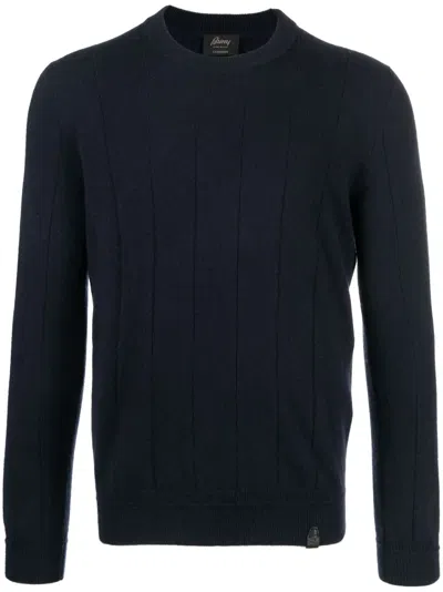 Brioni Vertical-pattern Cashmere Jumper In Blue