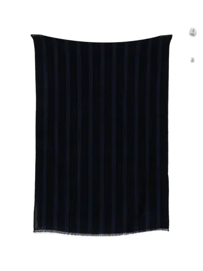 Brioni Vertical-stripe Frayed Scarf In Blue
