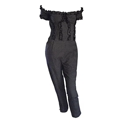 Pre-owned Brioni Vintage Brioini 1980s Ruffled Corset Cropped Polka Dot Jumpsuit Onesie In Black