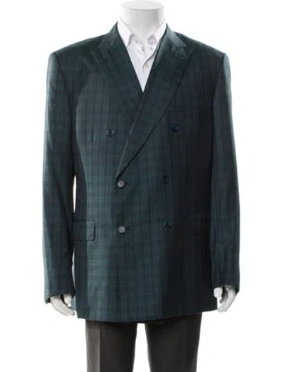 Pre-owned Brioni Virgin Wool Plaid Print Blazer In Blue