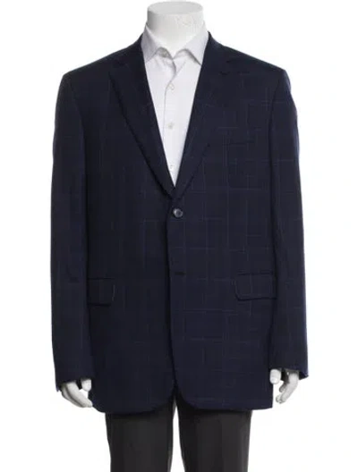 Pre-owned Brioni Virgin Wool Plaid Print Blazer In Blue