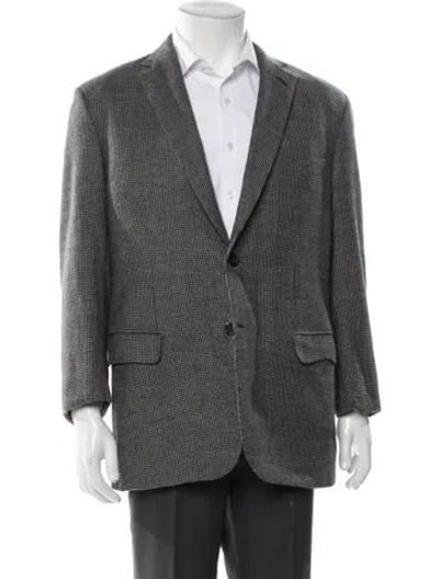 Pre-owned Brioni Virgin Wool Plaid Print Peacoat In Gray