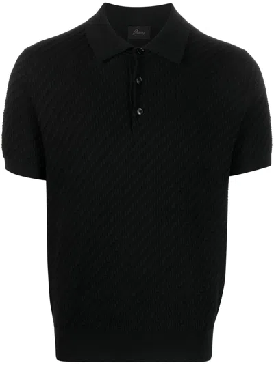 Brioni Waffle-knit Polo Shirt In Black