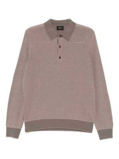 Brioni Waffle-knit Polo Shirt In Brown