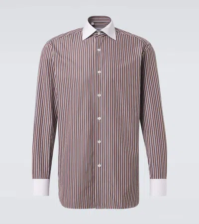 Brioni William Striped Cotton Shirt In Brown