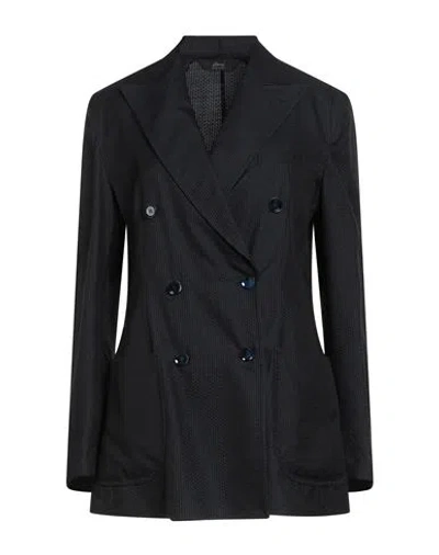 Brioni Woman Blazer Midnight Blue Size 6 Silk In Black