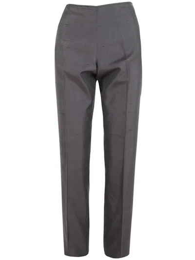 Pre-owned Brioni Women's Long Pants Trousers 100% Silk Siue Us 10" Gb 14 Gray Grey