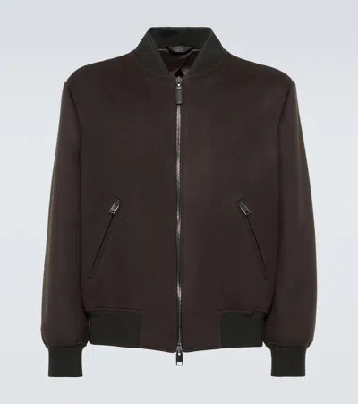 Brioni Wool And Cashmere Bomber Jacket In Brown