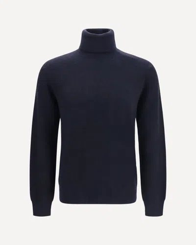 Brioni Wool And Cashmere Turtleneck Sweater In Blue