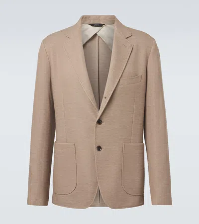 Brioni Wool And Silk Blazer In Sand