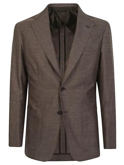 Brioni Wool And Silk Single-breasted Jacket In Brown
