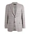 Brioni Wool-blend Check Blazer In Grey