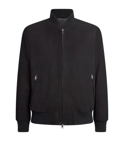 Brioni Wool Bomber Jacket In Black
