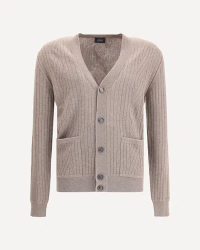Brioni Ribbed Cardigan In Neutral